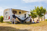 Fiamma awning fitted to a caravan on a campsite – Awnings My Fiamma