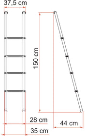 Deluxe 4B (4-step interior ladder, 150cm, aluminium, 150kg max) - Fiamma ladders for caravans and motorhomes providing safe, stable roof access for maintenance and storage - My Fiamma