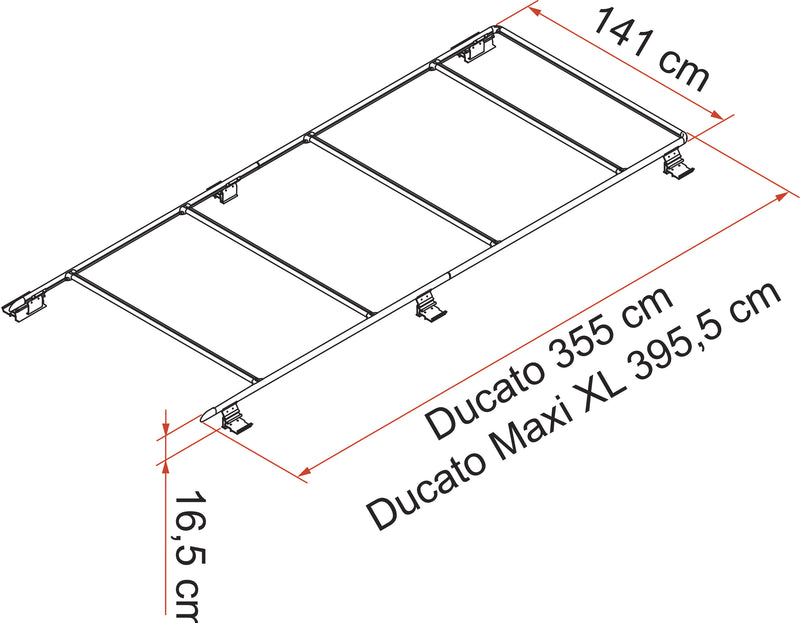 Fiamma Roof Rail Ducato Maxi XL (H2, L4, 13.5kg) - Fiamma roof rails and accessories enabling secure mounting of storage boxes and travel gear - My Fiamma