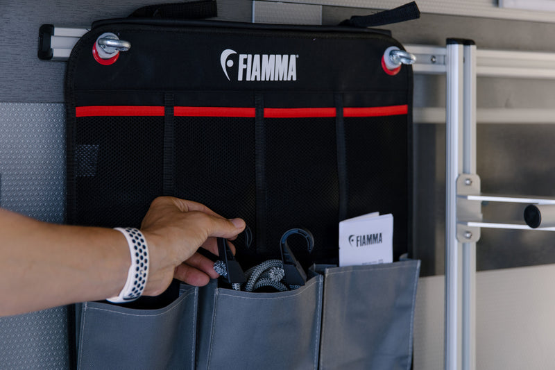 Fiamma Pack Organiser S - Small Hanging Storage Panel - Black - Fiamma organisers for caravans and motorhomes helping keep living spaces tidy, accessible and efficiently arranged - My Fiamma