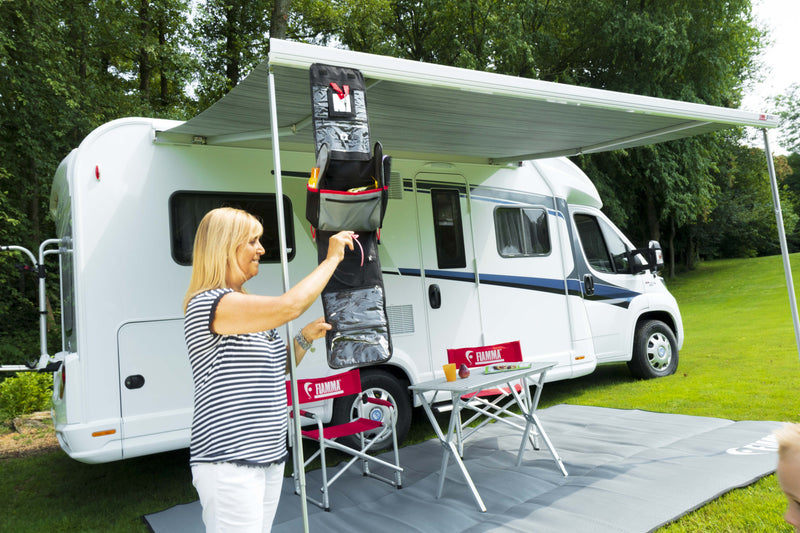 Fiamma Pack Organizer Toiletry - Hanging Washroom Storage - Moonlight Grey - Fiamma organisers for caravans and motorhomes helping keep living spaces tidy, accessible and efficiently arranged - My Fiamma