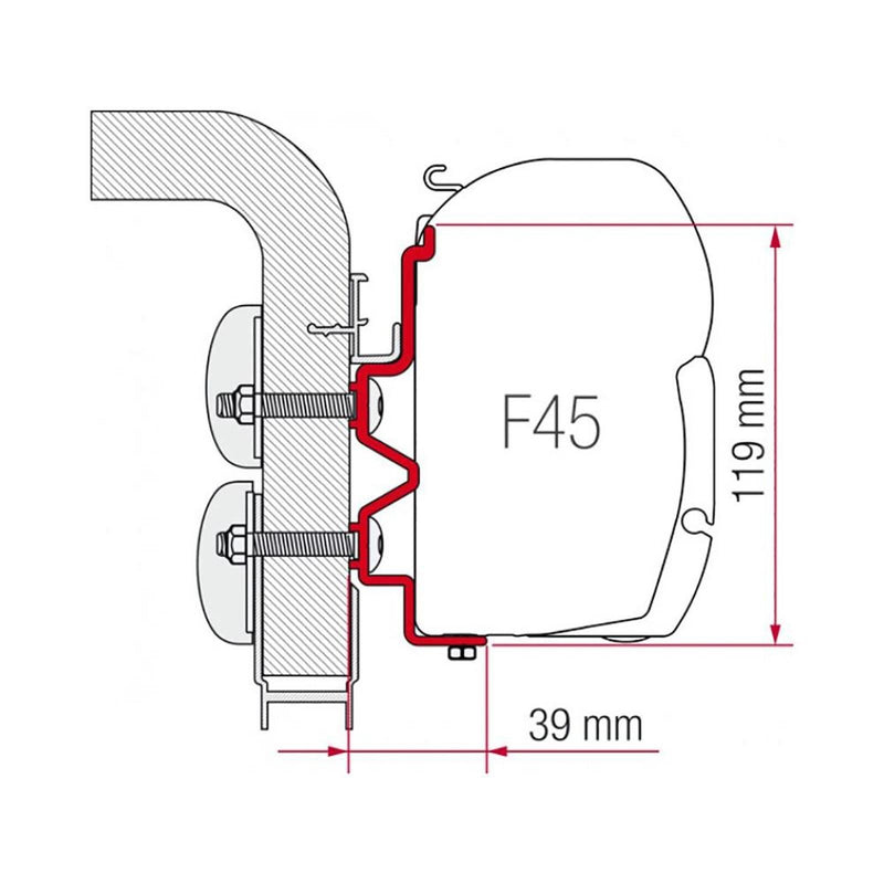 Fiamma 350cm Adapter Bracket Hymer Camp for F45 F70 Awning Mounting 98655-276 - Fiamma wall installation adapters enabling secure awning mounting across different vehicle types - My Fiamma