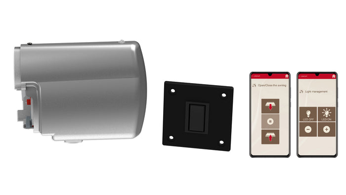 Fiamma Motor Kit Advanced F45s - 12V Awning Motor with App & Wall Control - Polar White/Titanium/Deep Black - Fiamma awning motors allowing smooth, powered opening and closing for added convenience - My Fiamma