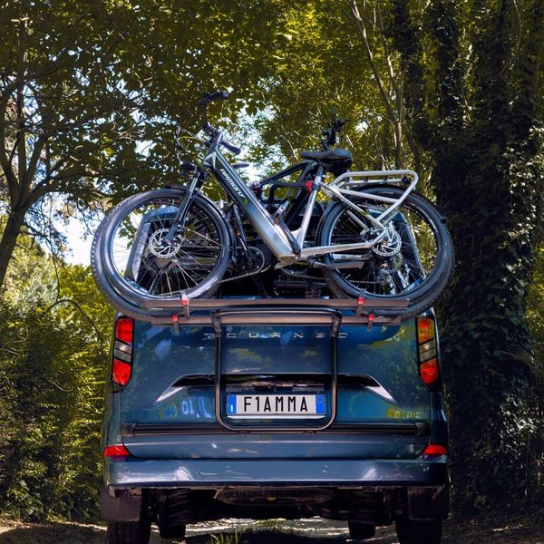 Carry-Bike Ford Custom V710 (fits Transit/Tourneo Custom single tailgate ?2023–, H1, also lift roof + VW Transporter/Caravelle ?2025, Rail Plus, 2–4 bikes / 2 E-Bike) - Fiamma bike racks for motorhomes and campervans designed for secure, reliable bicycle transport on the road - My Fiamma