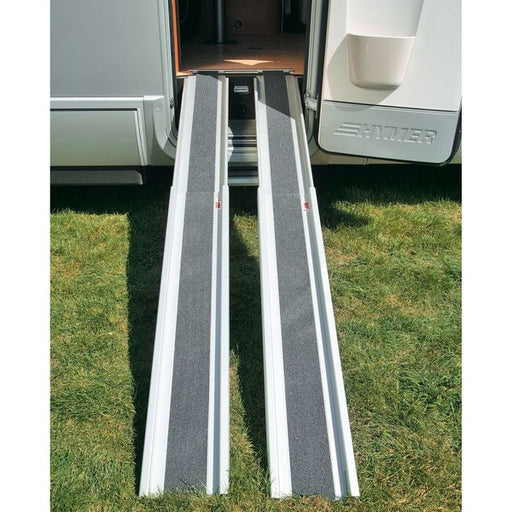 Carry-Ramp (fixed ramp 25°, front + rear wheel chock, max load 130kg, wheel width ?15cm, ramp extension 175cm, 7kg weight) - Fiamma garage storage solutions for motorhomes enabling organised, space-efficient gear management - My Fiamma
