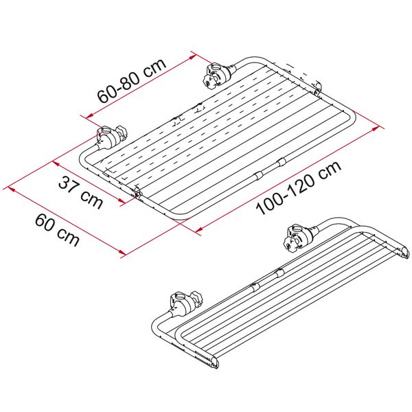 Fiamma Easy Dry (foldable drying rack, mounts on support rail, 100×60cm, 1.2kg) - Fiamma Carry-Bike accessories and covers offering weather protection and enhanced functionality for mounted bike racks - My Fiamma