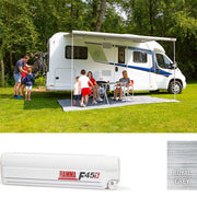 F45s PSA - Wall Installation Awning - Fiamma wall-mounted awnings for caravans and motorhomes providing shade and sheltered outdoor space - My Fiamma