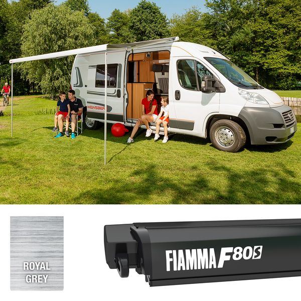 Fiamma Deep Black F80S 340 Royal Grey Fabric (07831C01R) - Fiamma wall installation adapters enabling secure awning mounting across different vehicle types - My Fiamma