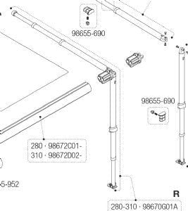 Fiamma Caravanstore Rh Leg / Rafter Assembly 280-310 98670G01A - Fiamma wall installation adapters enabling secure awning mounting across different vehicle types - My Fiamma