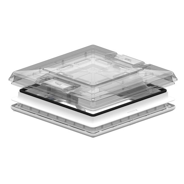 Fiamma Vent 50 Rooflight - 50x50cm - Crystal - 4-Way Opening with Blind & Flyscreen - Fiamma rooflights for caravans and motorhomes delivering natural light, ventilation and weatherproof roof openings - My Fiamma