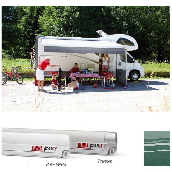 Fiamma F45L 550 Awning Polar White - Evergreen Fabric (06530B01E) - Fiamma wall installation adapters enabling secure awning mounting across different vehicle types - My Fiamma