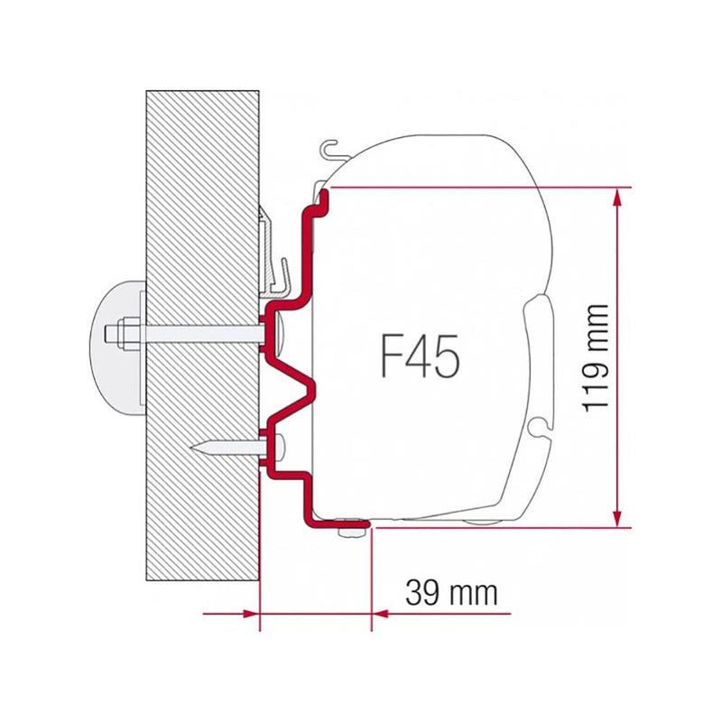 Fiamma 450cm Adapter Bracket Fiat Rapido Serie 9DF / 9M / 10 for F45 F70 Awning - Fiamma wall installation adapters enabling secure awning mounting across different vehicle types - My Fiamma