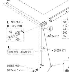 Fiamma Caravanstore Lh Leg / Rafter Assembly 360-550 98670H01- - Fiamma wall installation adapters enabling secure awning mounting across different vehicle types - My Fiamma