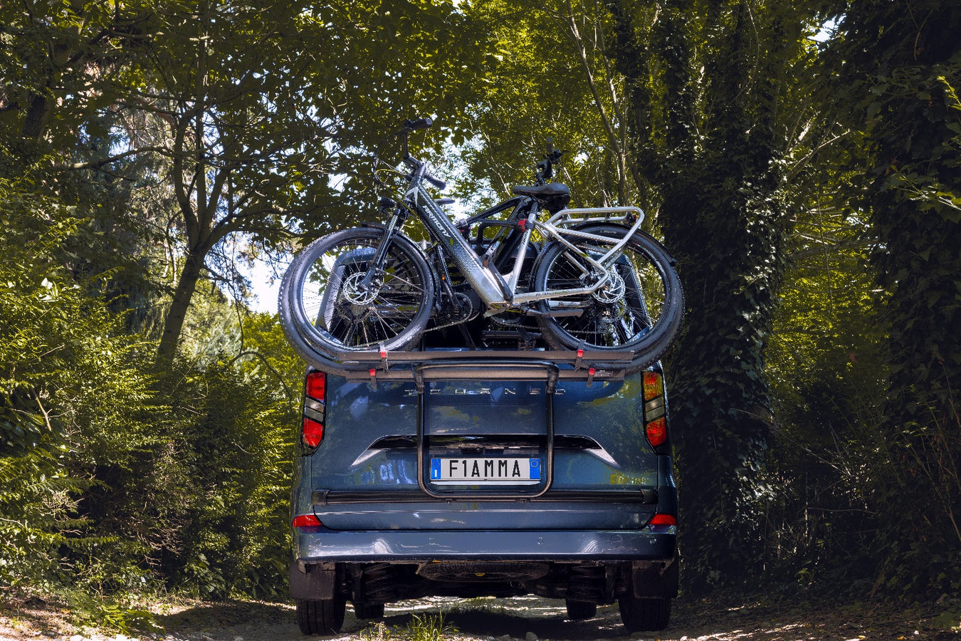 Fiamma rear-mounted bike rack loaded with bikes on a motorhome – Bike Carriers My Fiamma