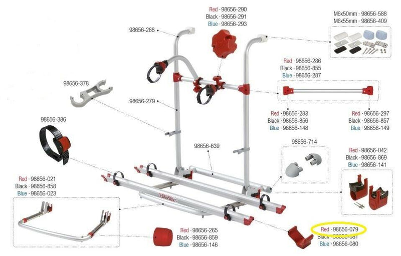 FIAMMA BIKE RACK END CAP IN RED for cycle rack rails end cap V shape 98656-079 - Fiamma wall installation adapters enabling secure awning mounting across different vehicle types - My Fiamma