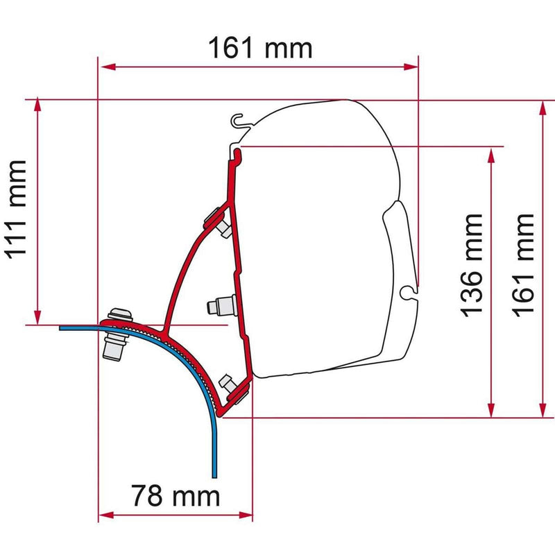 Fiamma F45 Bracket for VW T5/T6 Transporter Lift Roof LHD - Deep Black - Fiamma wall installation adapters enabling secure awning mounting across different vehicle types - My Fiamma