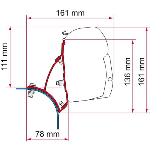 Fiamma F45 Bracket for VW T5/T6 Transporter Lift Roof LHD - Deep Black - Fiamma wall installation adapters enabling secure awning mounting across different vehicle types - My Fiamma