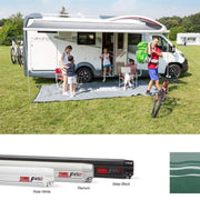 Fiamma Polar White F45S 450 Awning Evergreen Fabric (06280G01E) Winch Handle Wall Mounted - Fiamma wall installation adapters enabling secure awning mounting across different vehicle types - My Fiamma