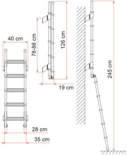 Deluxe 5D (10-step fold-up ladder, rear wall, aluminium, 100kg max) - Fiamma ladders for caravans and motorhomes providing safe, stable roof access for maintenance and storage - My Fiamma
