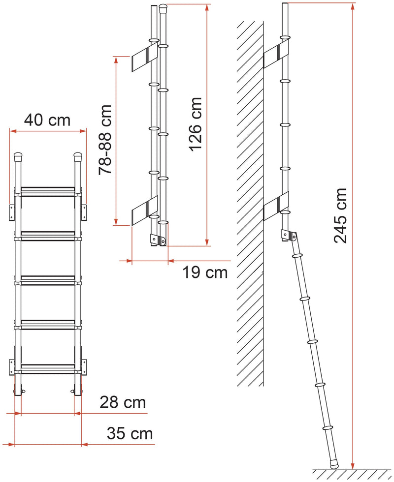 Deluxe 5D (10-step fold-up ladder, rear wall, aluminium, 100kg max) - Fiamma ladders for caravans and motorhomes providing safe, stable roof access for maintenance and storage - My Fiamma