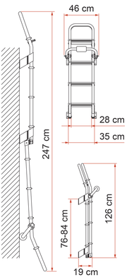 Deluxe 8 (8-step fold-up ladder, rear wall, aluminium, 100kg max) - Fiamma ladders for caravans and motorhomes providing safe, stable roof access for maintenance and storage - My Fiamma