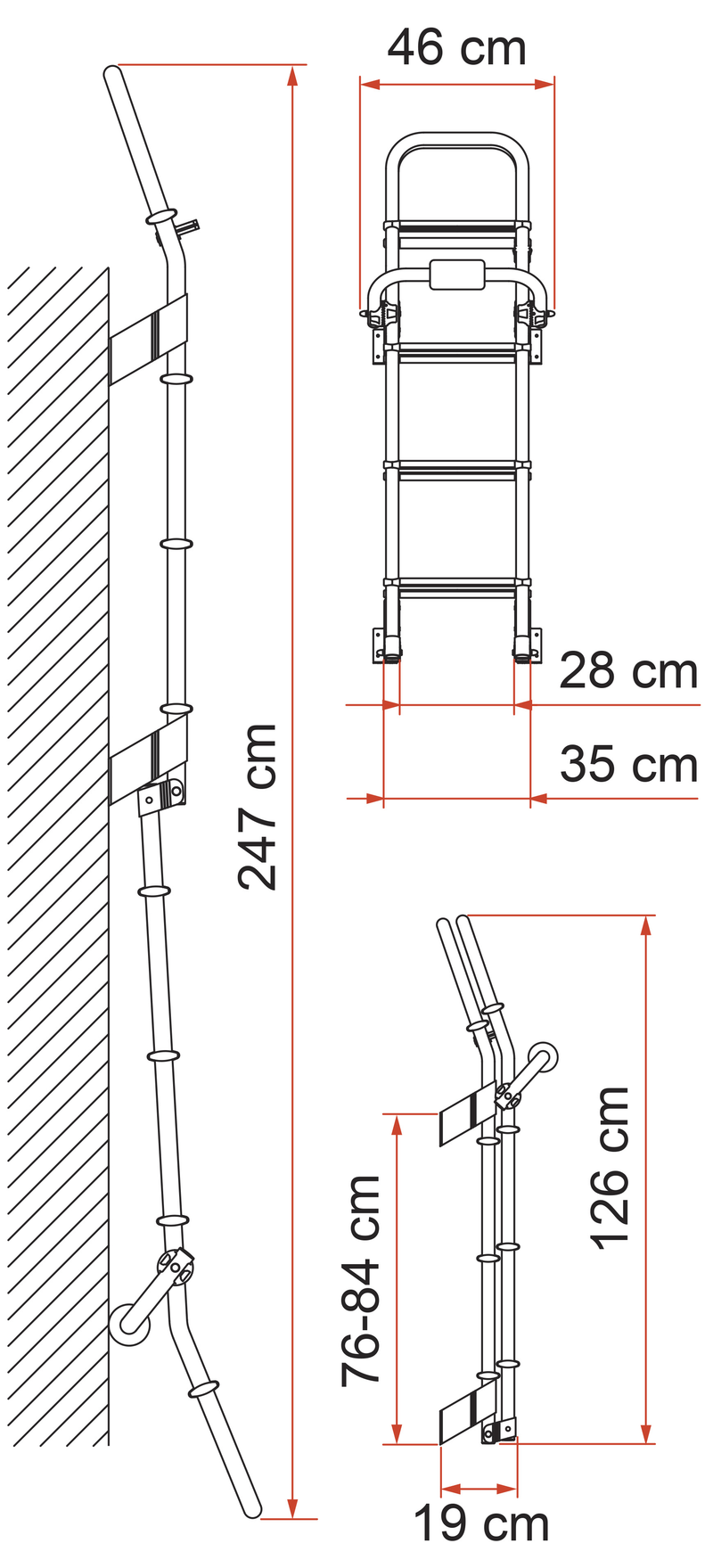 Deluxe 8 (8-step fold-up ladder, rear wall, aluminium, 100kg max) - Fiamma ladders for caravans and motorhomes providing safe, stable roof access for maintenance and storage - My Fiamma