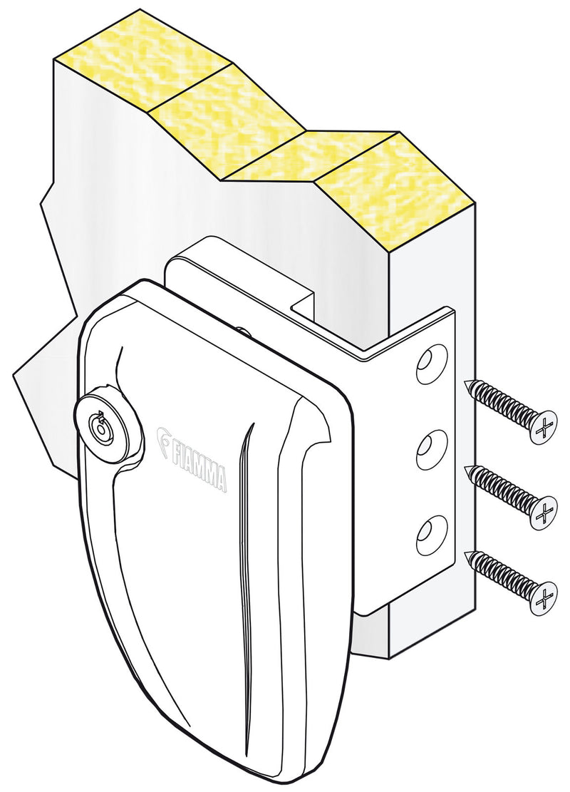 Fiamma Safe Door Frame – Frame-Mounted External Security Lock – Aluminium – White/Grey/Black - Fiamma Safe Door and Guardian locks offering reinforced security for vehicle entrances and storage compartments - My Fiamma