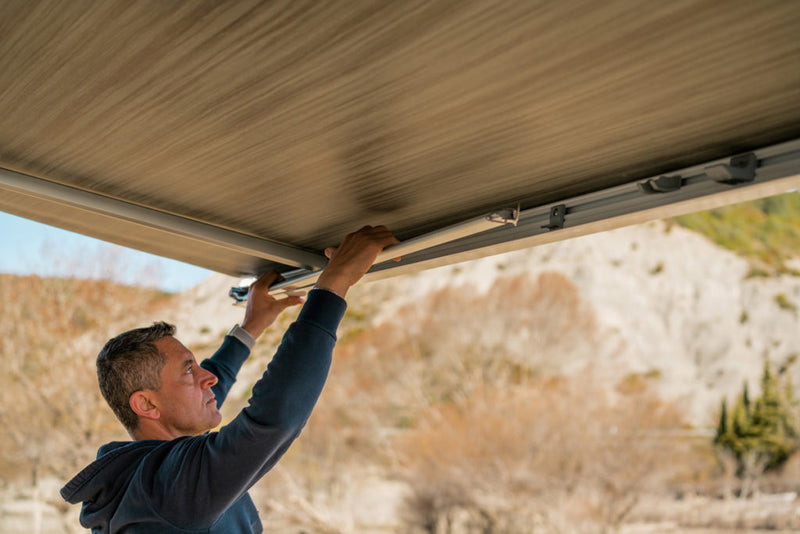 F45s 450 Wall Installation Awning - Fiamma wall-mounted awnings for caravans and motorhomes providing shade and sheltered outdoor space - My Fiamma